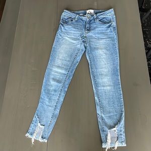A2 jeans size 9. Stretch ankle skinny jeans. Light wash. Cut out frayed bottoms
